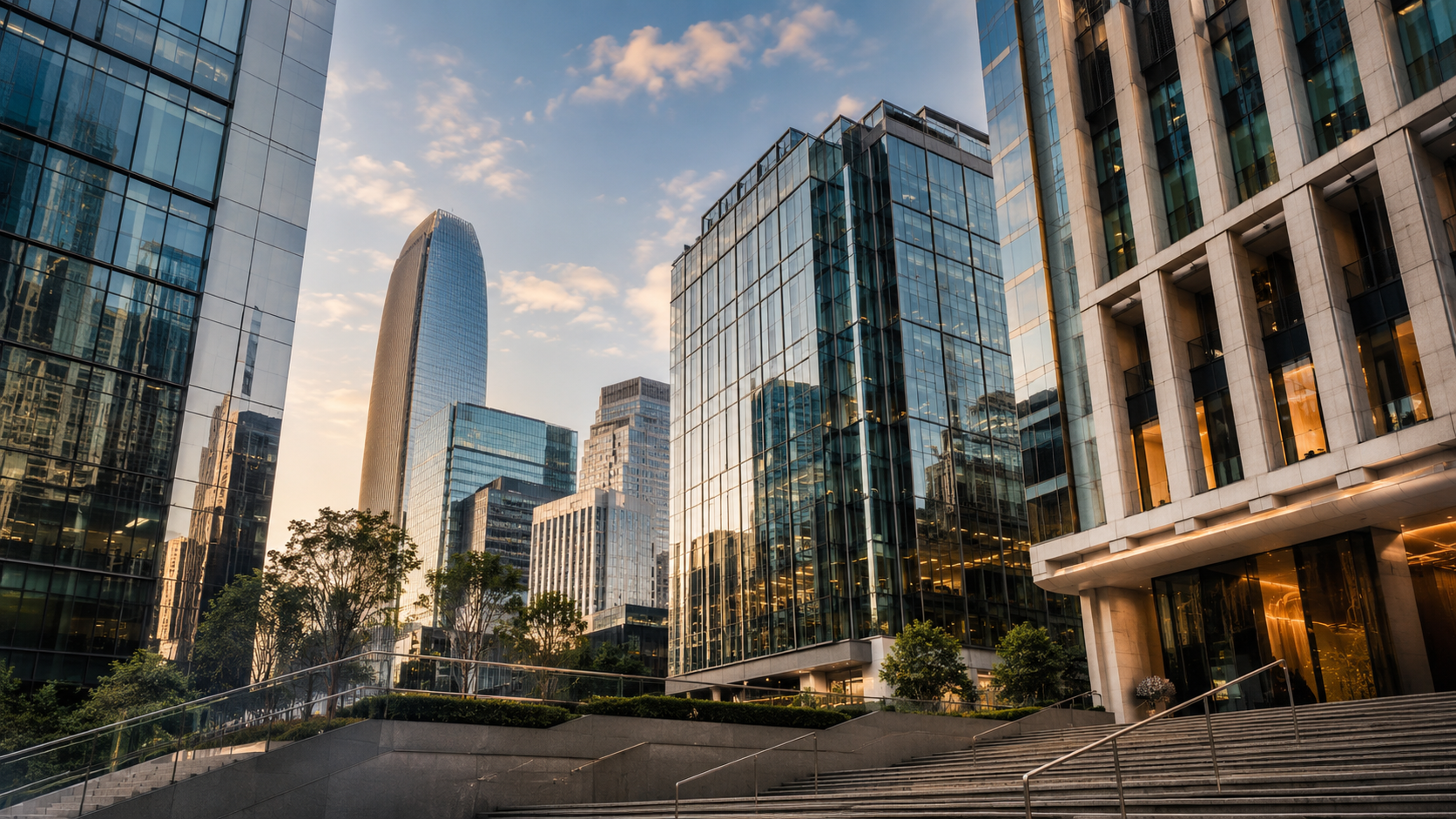 Modern business district with office buildings