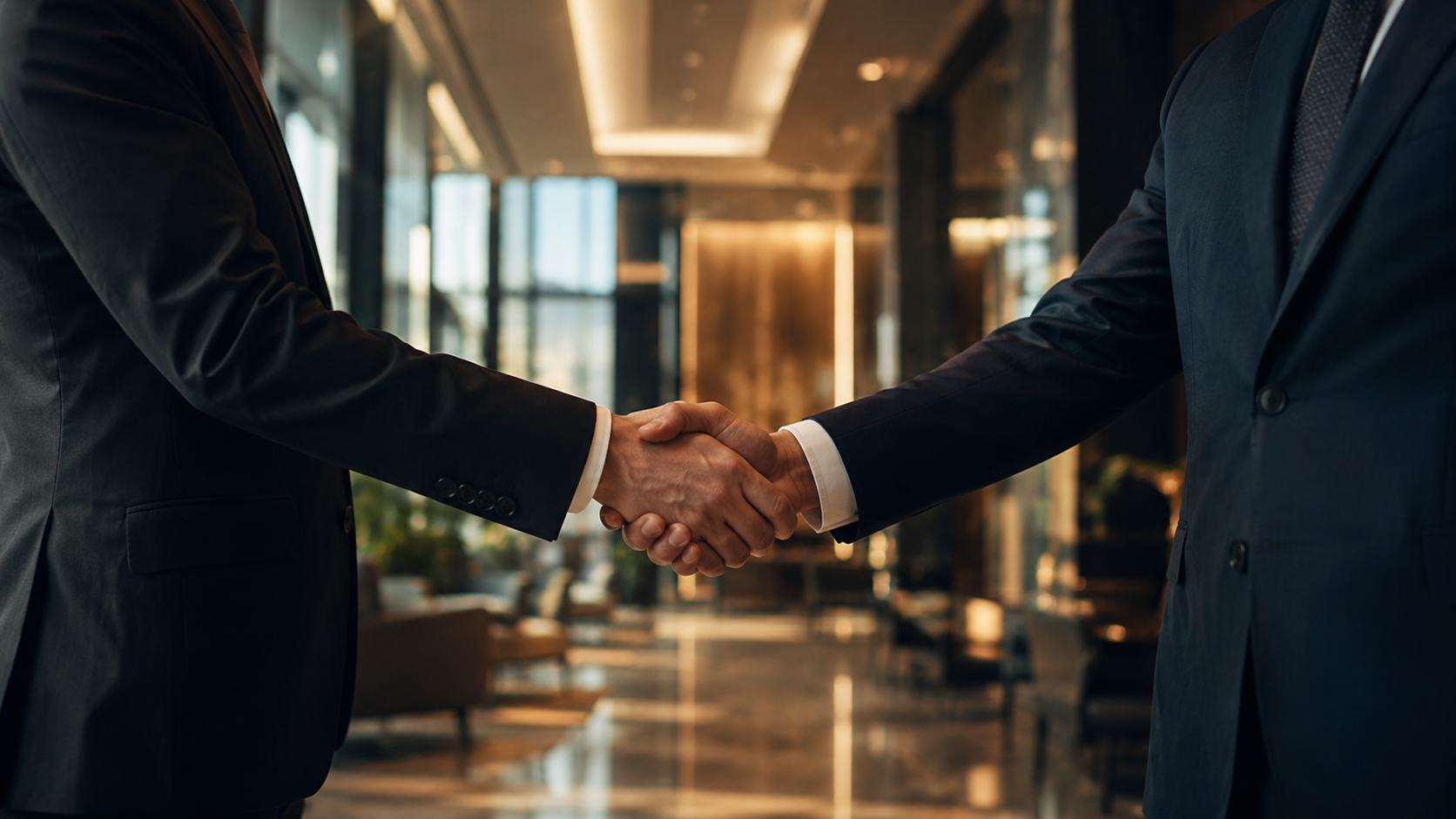 Business handshake in an office setting